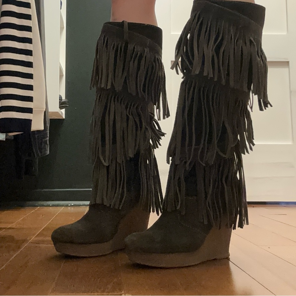 Diesel Fringe Heeled Boots - Dark Brown SIZE 7 VINTAGE